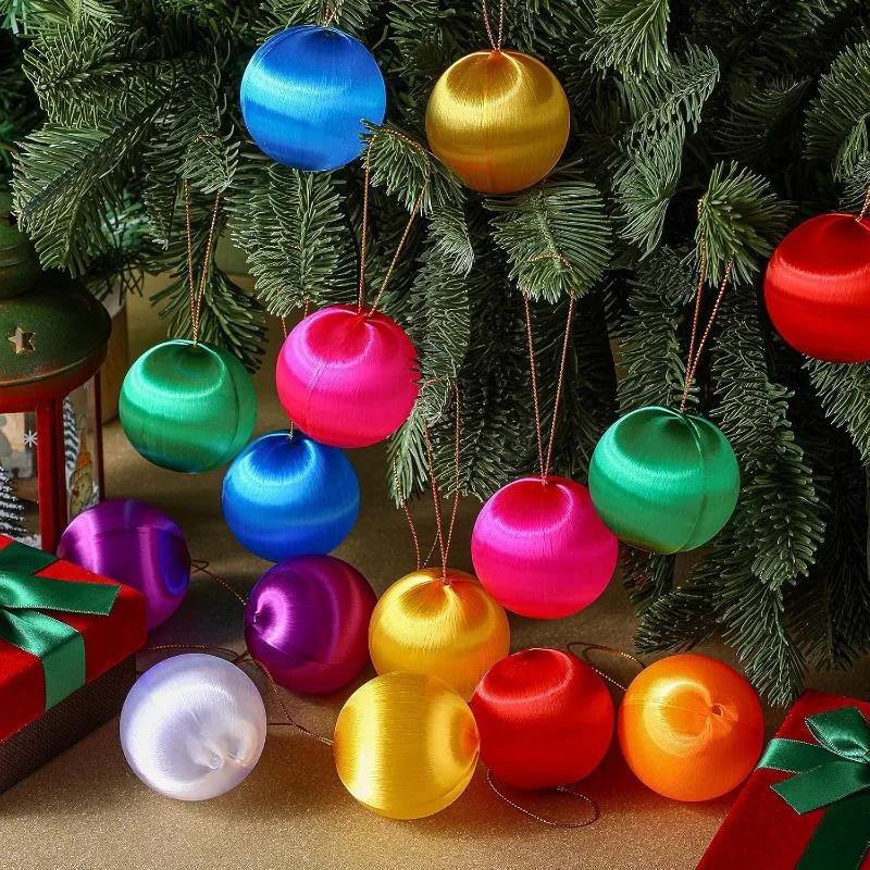 120/6pcs Wire Wrapping Christmas Balls 3/4/5/6cm Color Foam New Year Xmas Tree Hanging Pendants Ball Party Ornaments Home Decor