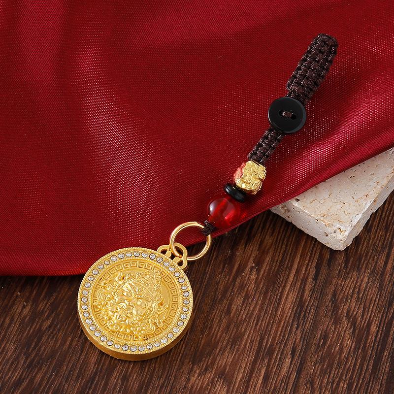 Vintage Gold Plated Brass Car Keychain Hollow Gourd Keychain Bag Charm Lucky Key Ring Jewelry