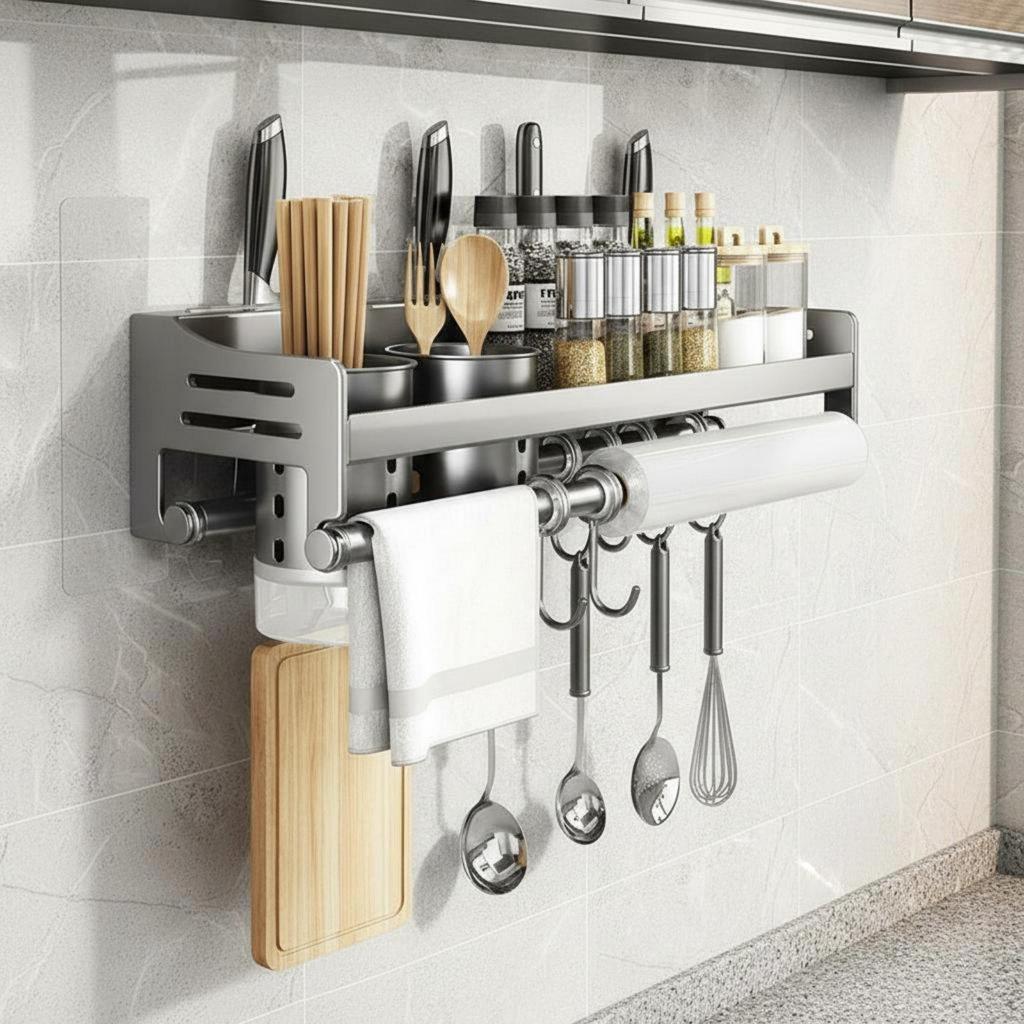 Multifunctional WallMounted Utensil Rack Screwless Installation Holder