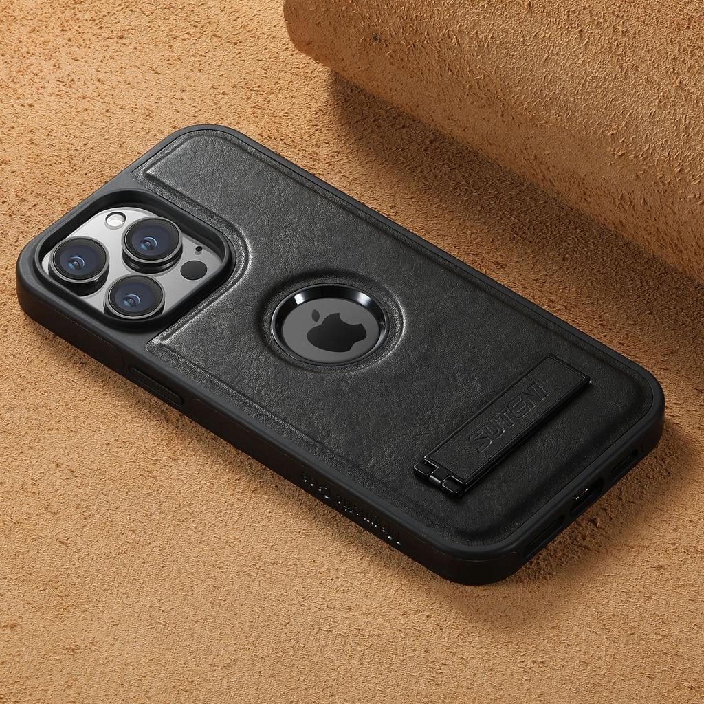 For iPhone 15 14 13 12 Pro Max Leather Case, [Compatible with Mag-safe] Built-in Invisible Stand Protective Slim Kickstand Cover