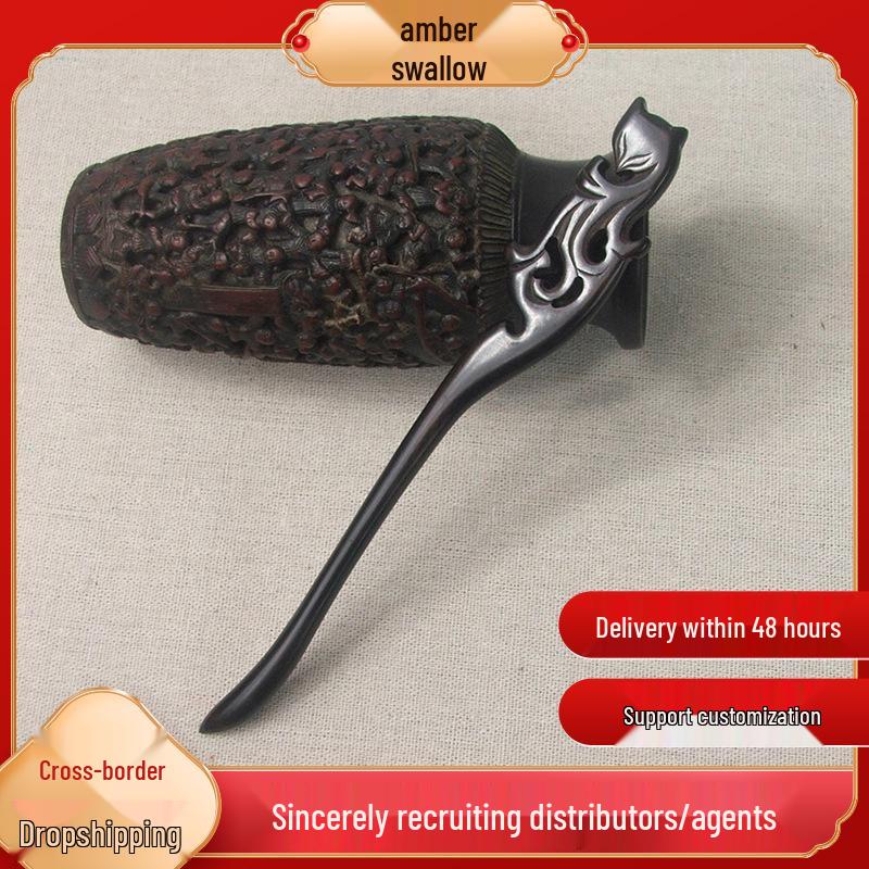 

Nine-Tailed Fox Tassel Hairpin - Women s Classical Chinese Bridal Ebony Hair Accessory