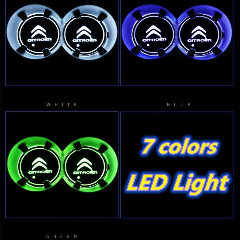 AJFJ2 Citroen LED Car Cup Holder Mat 7 Color Light Pad For Citroen C1 C2 C3 C4 C5 C-Elysee Berlingo Cactus Auto Interior Accessories