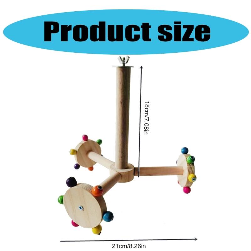 Interactive Wooden Bird Stand with Rotating Feature Bird Cage Colorful Parrot Perch Windmill Toy for Mental Stimulation