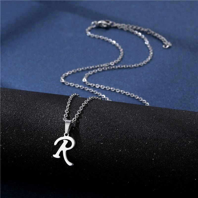 Fashion Initial Letter Pendant Necklace for Women Simple Stainless Steel Letter Glossy Clavicle Chain Choker Necklaces Jewelry