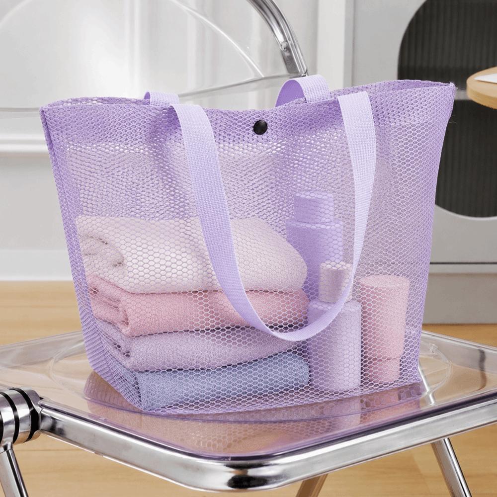 Simple Mesh Beach Bag Reusable Large Capacity Mesh Storage Bag Breathable Tote Bag Travel Grocery Swimming Organizer