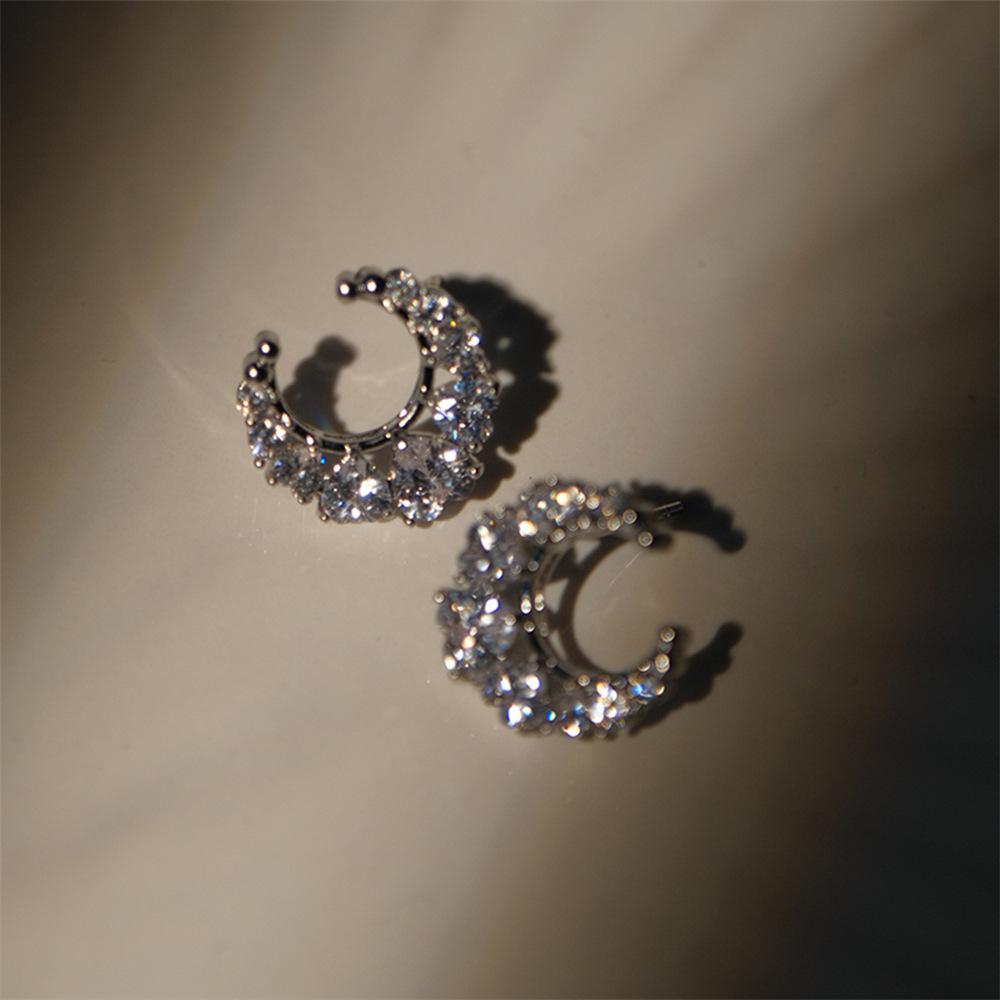 Super flash simple light luxury zircon earrings moon love niche design sense small stud earrings earbone clip earrings