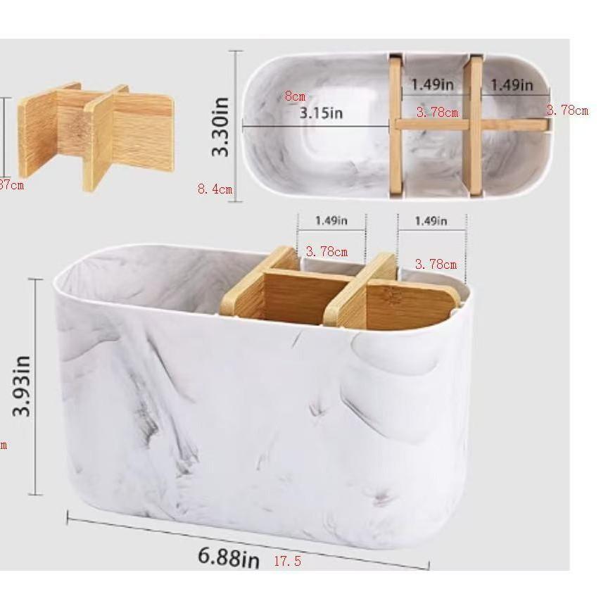 Bamboo Toothbrush Holder for Electric Toothbrushes - 5 Slot Bathroom Counter Organizer with Toothpaste Compartment