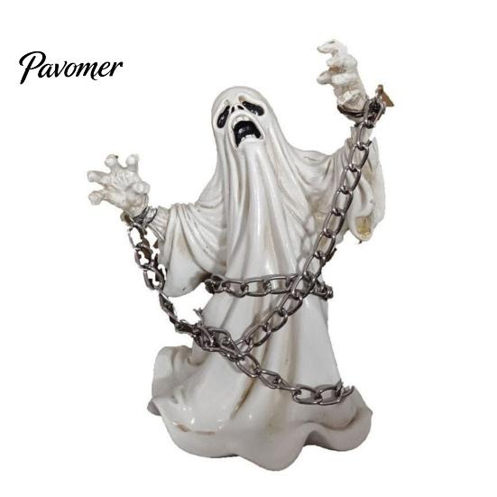 Desktop Micro Landscape Ornaments Halloween Ghost Figurine, Resin Miniature Chain Ghost, Face-Palm Pumpkin Craft for Collections Cute Spooky