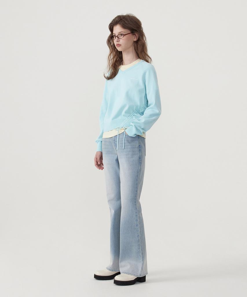 COVERNAT WOMAN Shirred V-Neck Knit Sky Blue