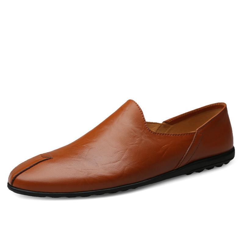 Men's Plus Size Cowhide Loafers - Autumn Slip-on Casual Driving Shoes
