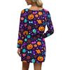 Women's Fashionable V-neck Long Sleeved Drawstring With Pocket Halloween Printed Casual Dress
