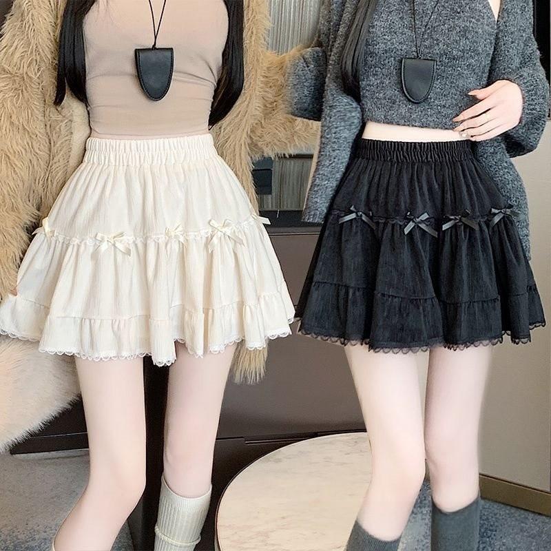 Cotton Blend Puff Skirt For Women With Bowknot Pattern For Autumn Winter Fashion