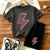 Leopard Lightning Printed 15 Colors Outdoor Street Women's T-shirt and Shorts 2 Piece Set Summer Home Casual Outfit Men and Women's Sports Set