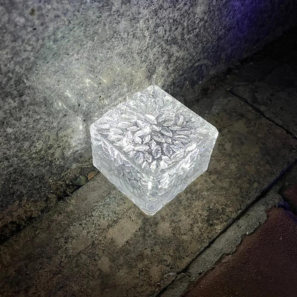 Solar Powered Ice Cube Lamp Glass Brick Landscape Square Glass Outdoor Road Courtyard Garden Decoration