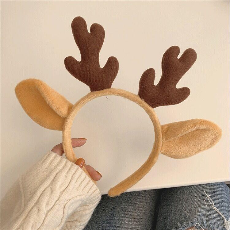 Cute Korean Style Antler Headband Internet Celebrity Hair Accessory with Plush Hair Hoop and Face Mask for Christmas Headwear
