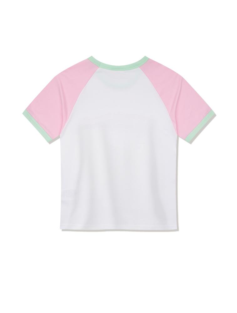 LA MAISON STUDIO Arch Logo Slim Fit Raglan Short Sleeve Whitepink(Fcg2Ts777W)