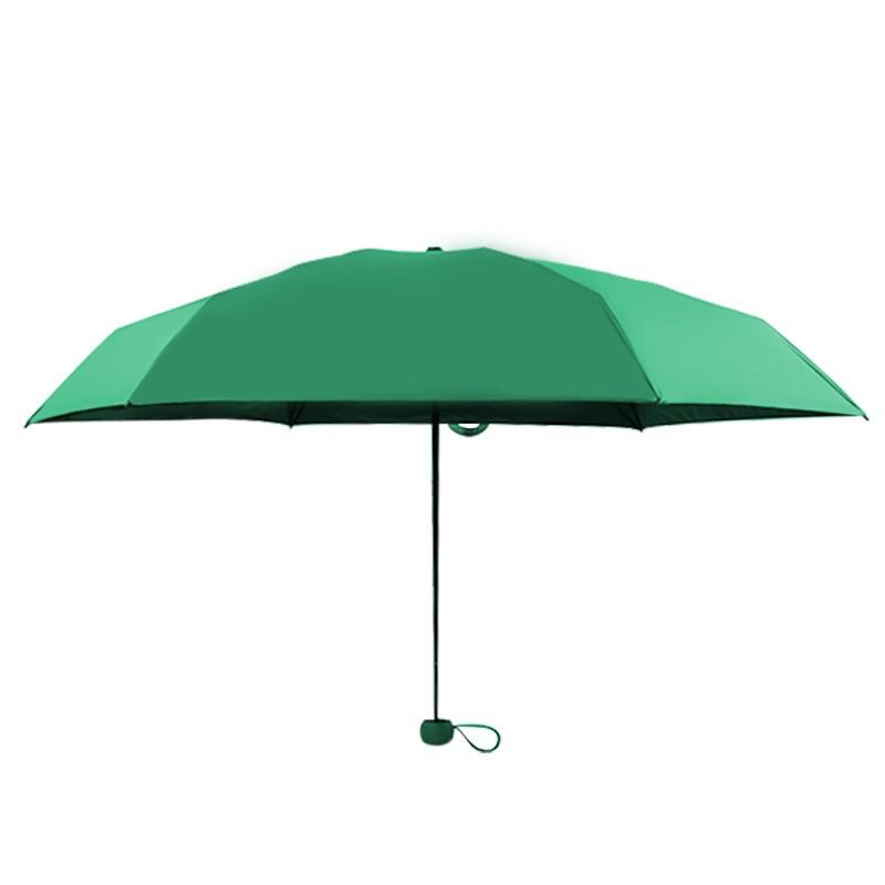 Compact 5-Fold Umbrella Women UPF 50 UV Protection Lightweight 6-Rib Manual Open Black Coated Fabric Portable Capsule