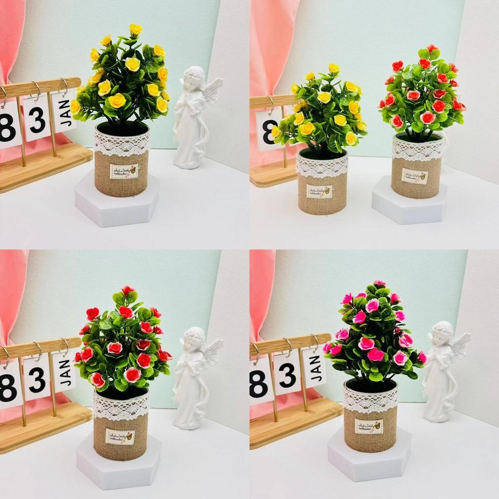 Fake Plant Flower Pot With Fabric Blossoms For Home Office And Garden Decor
