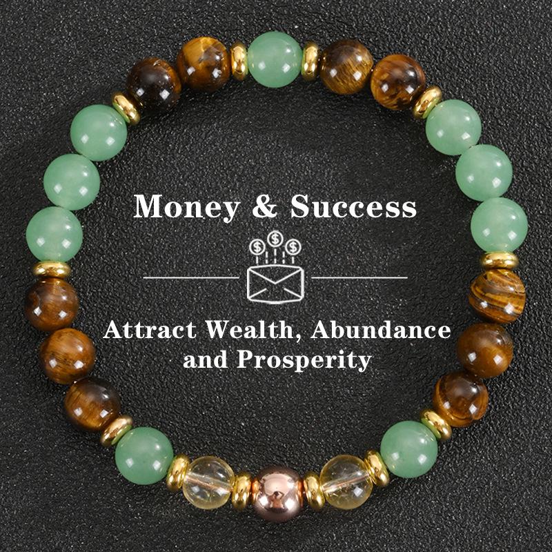 2025 Tiger Eye & Green Crystal Elastic Cord Wealth Bracelet - Handmade Jewelry