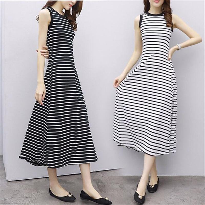 Korean Retro Striped Sleeveless A-line Dress for Women