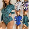2024 Geometric Print Long Sleeve One-Piece Swimsuit for Women