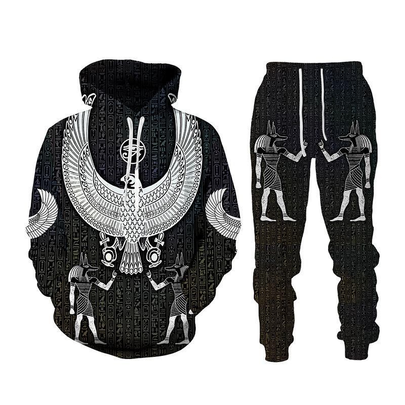Ancient Egyptian Pharaoh 3D Print Hoodies Pants Sets Men's Sweatshirts Sweatpants Two Piece Suits Outdoor Tracksuit Man Clothing