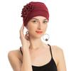 Muslim Fashion Solid Color Women Hijab Turban Beanie Hat Wth Flower Chemo Headwear Elastic Head Wrap Cap