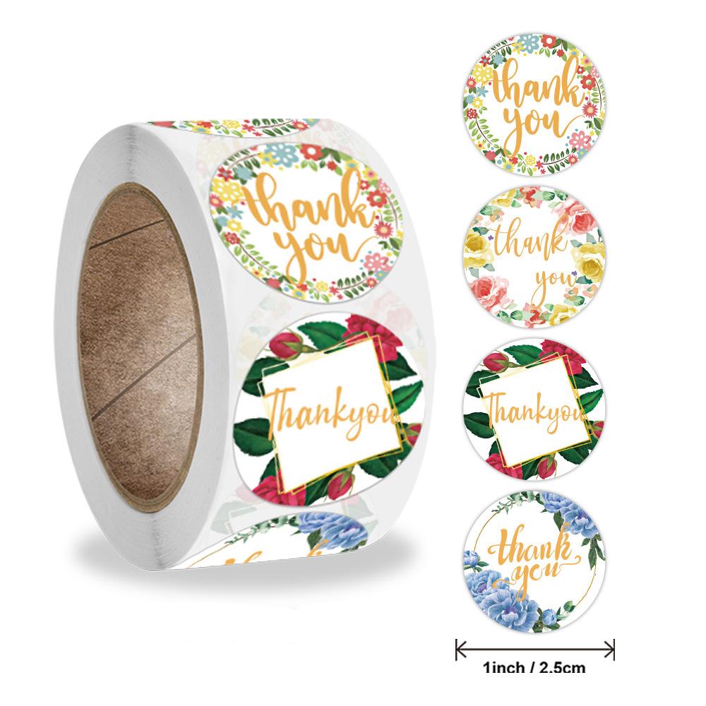 500pcs/roll Thank You Stickers Flower Pattern Party Wedding Decoration Gift Envelope Seal Labels Scrapbooking Stickers