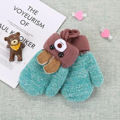 Winter Warm Cute Bear Baby Gloves Knitted Wool Cotton Infants Mittens Thermal Full Rope Gloves for Children Boys Girls Toddlers