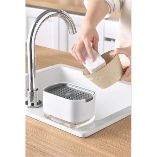 EFFORTS Sponge Holder, Detergent Bottle Dispenser, Sponge Holder for Kitchen, Foaming, One-Hand Operation, Draining Function, Space-Saving, Time-Savin