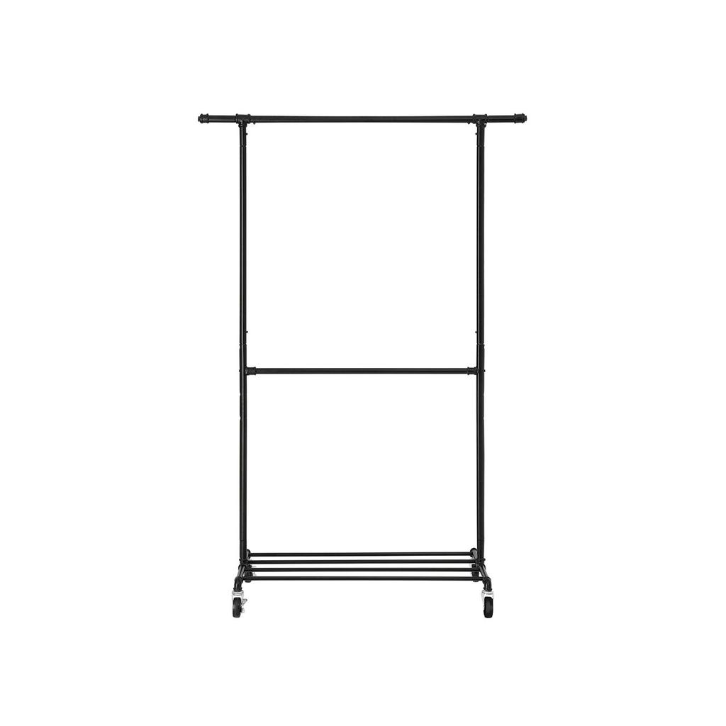 SONGMICS Industrial Clothes Rack on Wheels, Maximum load of 110 Kg, Double Garment Hanging Rod, Heavy Duty Commercial Display, Black