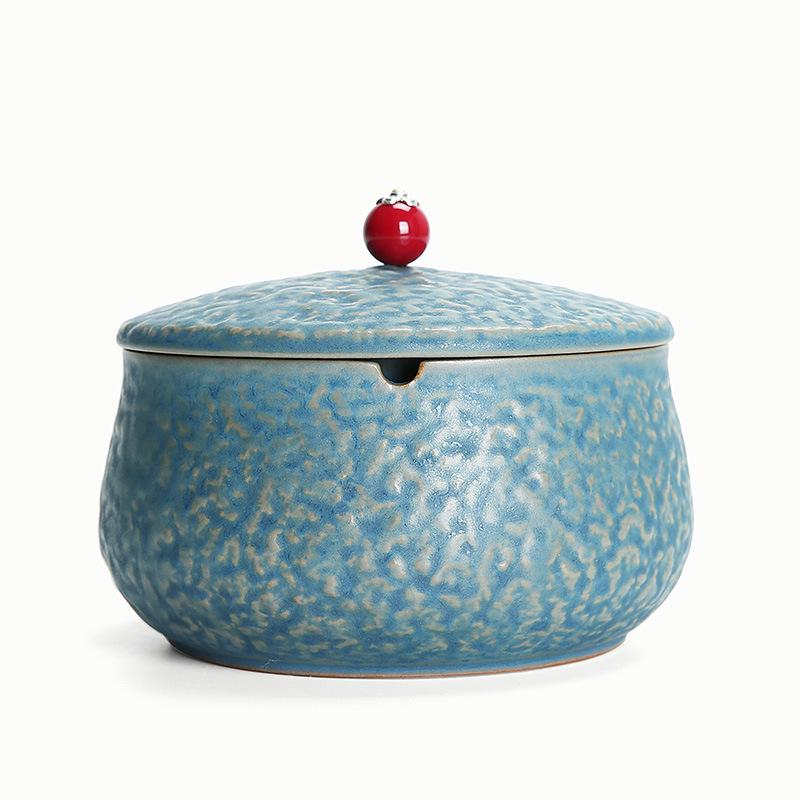 Chinese Style Ceramic Ashtray with Lid for Home and Office