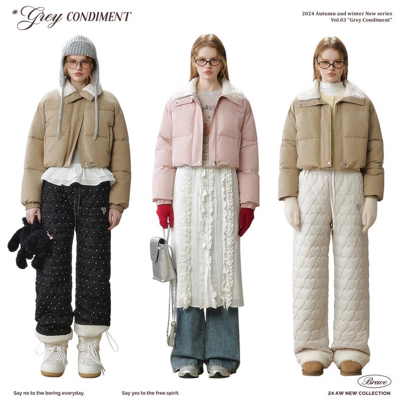 UNIFREE Women's Short Down Jacket with Lamb Wool Collar & Rhinestones