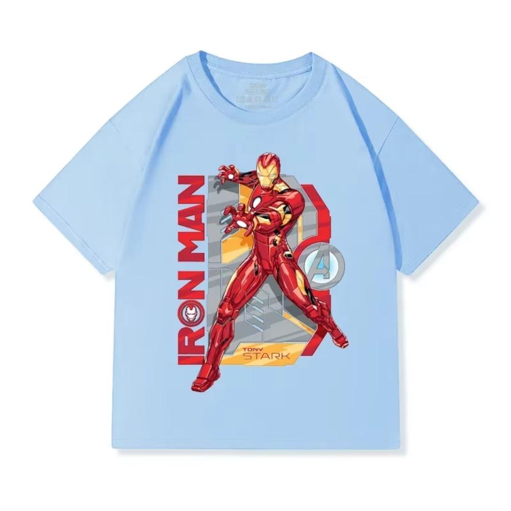 Iron Man Boys Short-sleeved T-shirt Children 2025 Summer Cotton Top Cartoon Loose Casual Children's Clothing