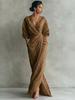 Spring Summer V Neck Waist Tshirt Dress With Slit For Vacation Travel