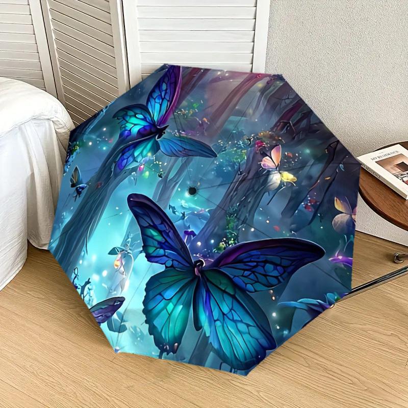 1pc Enchanted Forest Butterflies Umbrella with Plastic Handle,Suitable for All Seasons Home Travel Outdoor UmbrellaDD159