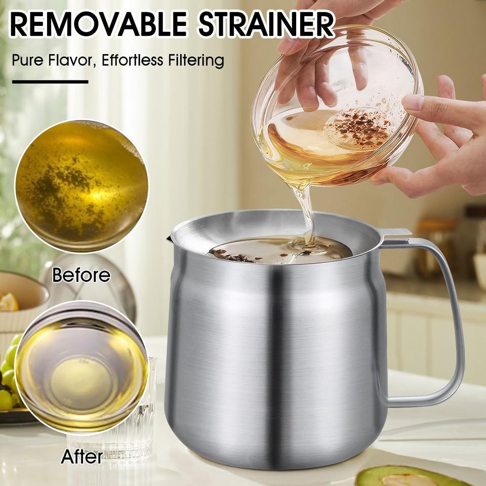 1.5L/2L Oil Filter Pot with Strainer and Frying Basket 304 Stainless Steel Oil