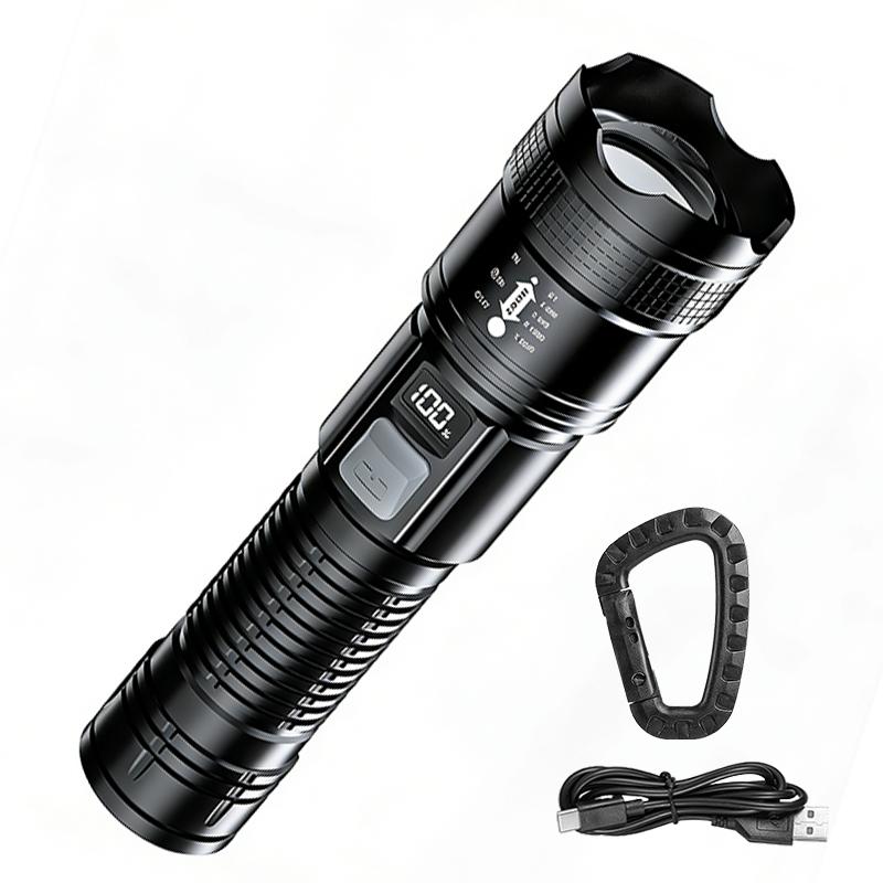 Super Bright LED Flashlight with Battery Display Rechargeable Light Telescopic Zoom Torch Lamp Outdoor Camping Fishing Lantern
