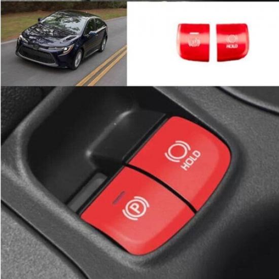 Electronic Handbrake Red Button Sticker Aluminum For Toyota Corolla -