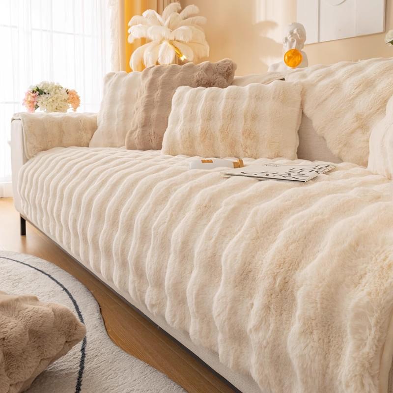 Protiskluzový polštář na pohovku, potah na pohovku, zimní teplý chlupatý potah na tlusté plyšové rohože na pohovku