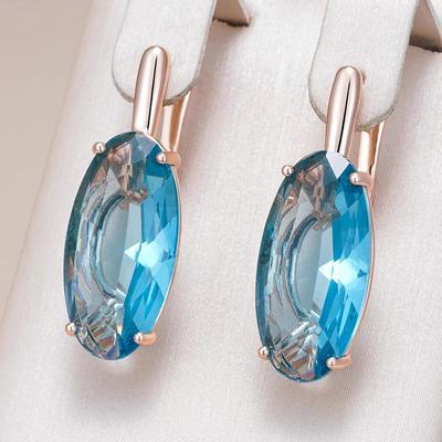 Boucles d'oreilles pendantes ovales bleu marine pour femmes, couleur or 585, zircon, haute qualité, bijoux fantaisie quotidiens pour femmes