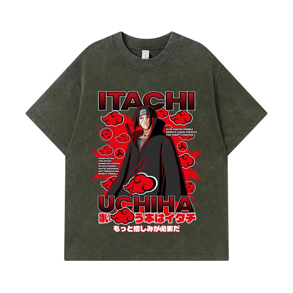 Стиранные футболки 275 гм 100 Хлопок Naruto V22 Принт Итачи Унисекс Тяжелая Хлопковая Футболка S армия зеленый 2190₽
