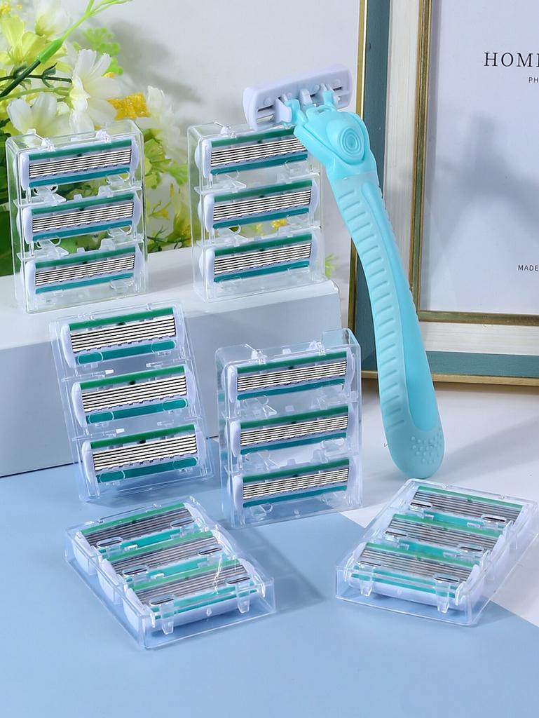 1 Griff + 18 Klingen/ Damen Manueller Sicherheitsrasierer 6-lagig Edelstahl Haarentfernung Rasierklingen Auswechselbarer Rasierkopf