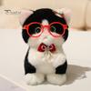 Plush Ornament for Keys Cute Kitten Pendant with Glasses And Tie, Soft Stuffed Animal Bag Decoration Keychain Backpacks Keys, Decorative Hanging