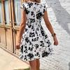 Women Summer Cap Sleeve V Neck Floral Printed Holiday Beach One Piece Dress