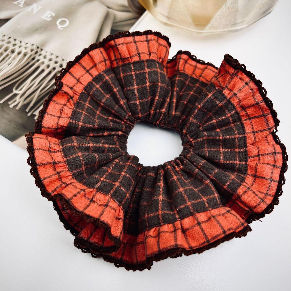 Retro Preppy Karomuster Scrunchie Stirnband - Vielseitiges Einfaches Haarband mit Blumendesign für Mädchen