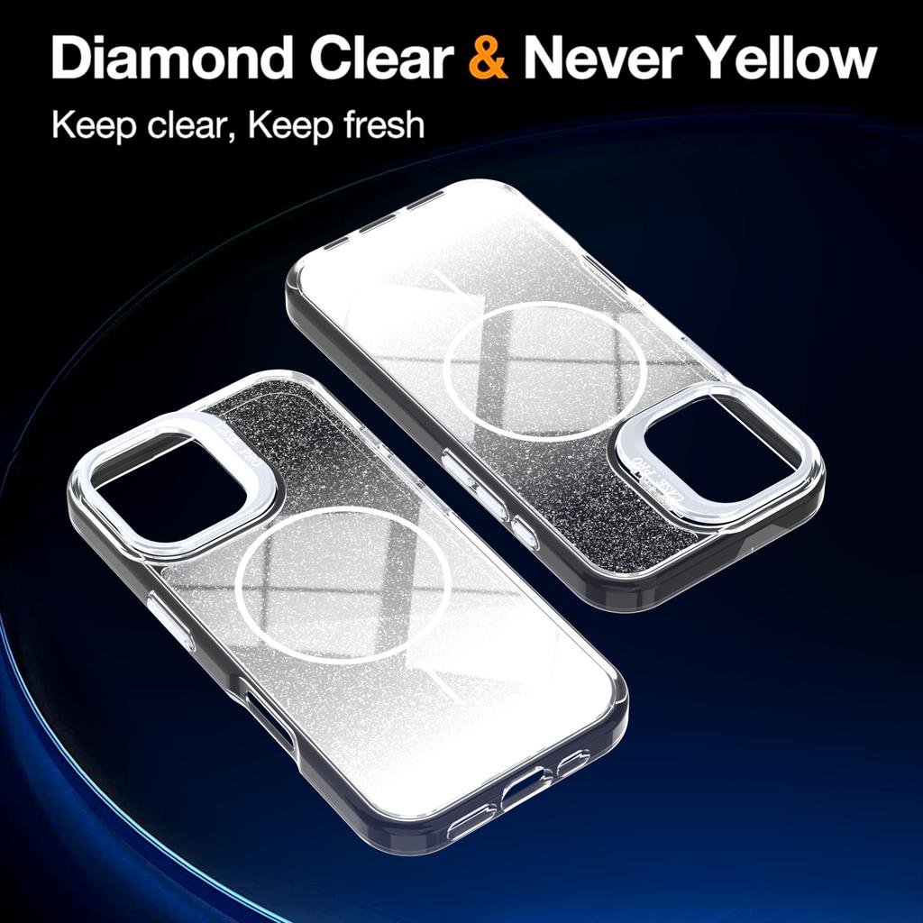 For iPhone 16 Magnetic Case Gradient Glitter Shockproof TPU PC Phone Cover Compatible with MagSafe
