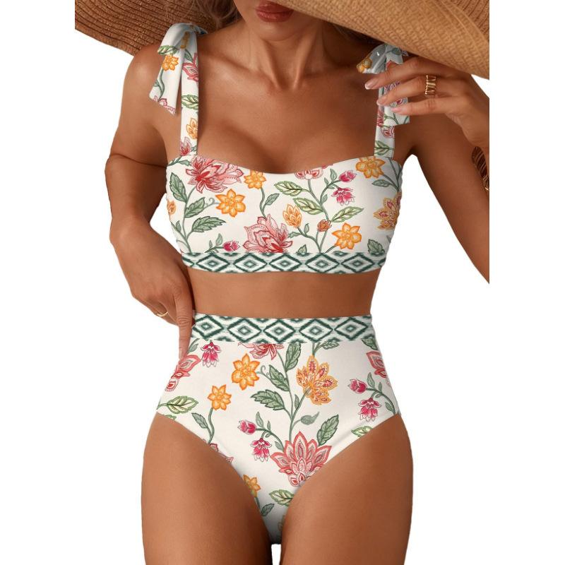 Bikini Set 2 Pezzi Costume da Bagno a Righe Costume da Bagno a Vita Alta