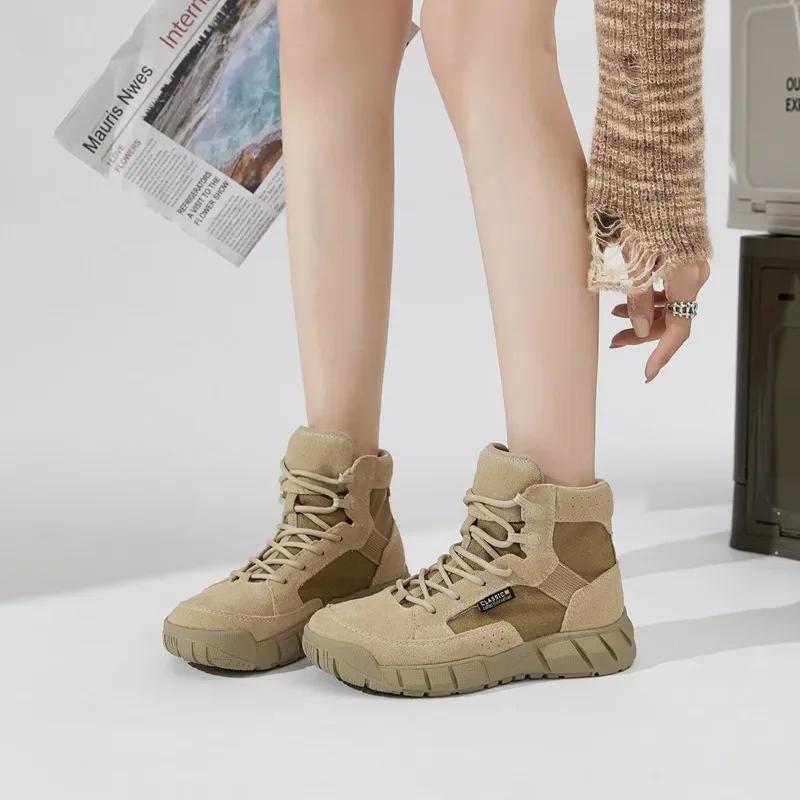 Moda Vaca Camurça Caminhadas Ao Ar Livre Botas Femininas Estilo Britânico Sola Macia Botas De Cano Baixo Para Mulheres E Homens Moda Casual Sapatos De Trabalho Unissex