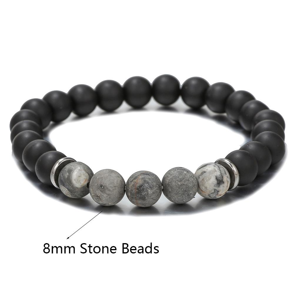 Handmade Natural Volcanic Stone Snowflake Stone Bead Bracelet Men's Retro 10/8mm Elastic Bead Couple Bracelet